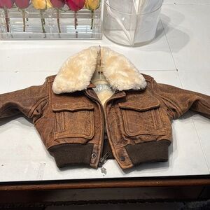 M. Julian for Kids Distressed Leather Jacket with Faux Fur Collar